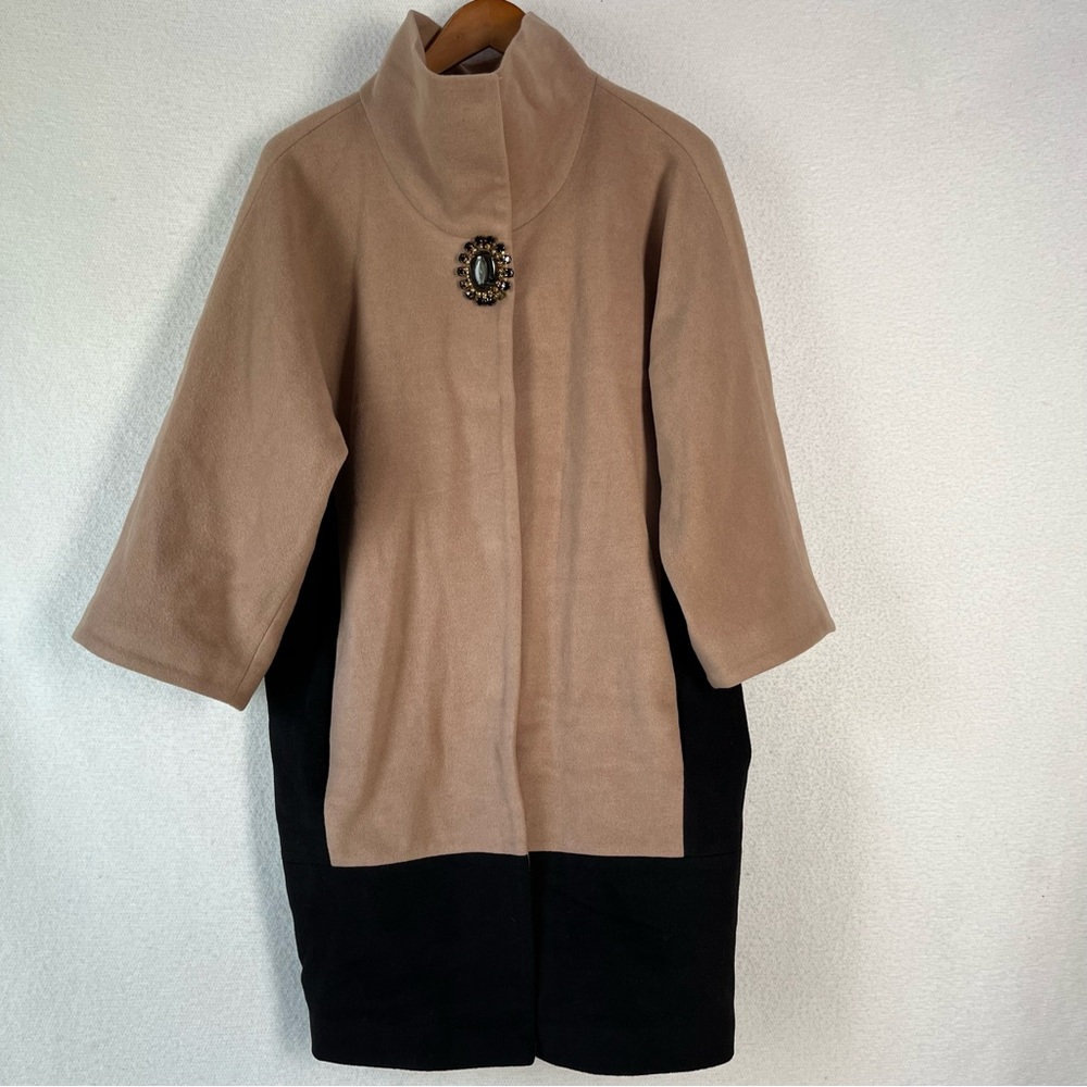 Gizia angora wool blend Powder taupe black long winter coat snap down jacket